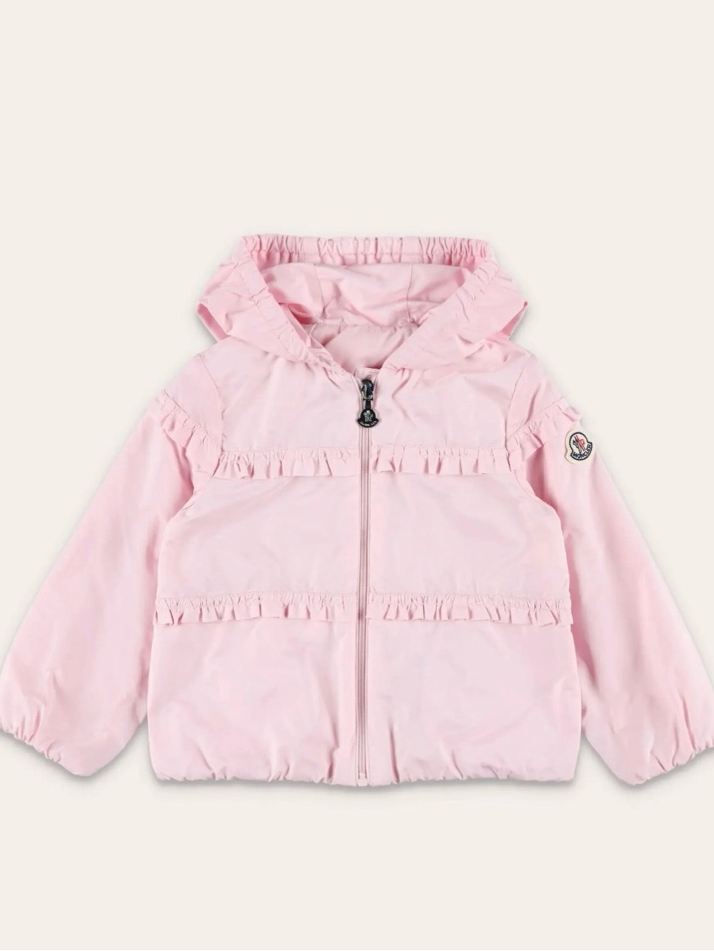 Moncler Light Pink Hooded Ruffle Jacket for Kids